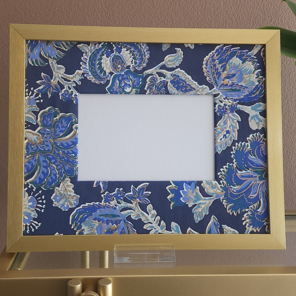 Royal Blue & Gold Floral Mat – 8x10 Handcrafted Statement Piece | Fits 4x6 Photo